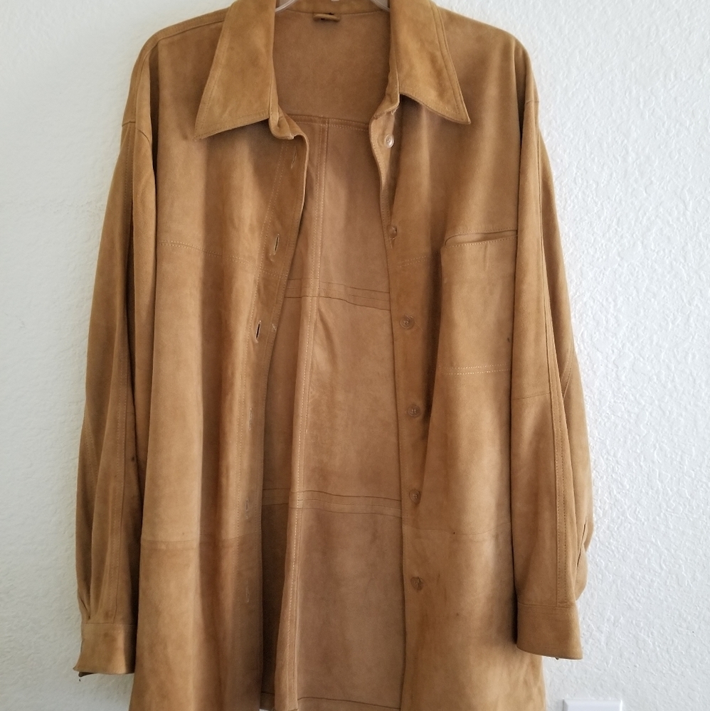 JOY Genuine Leather Camel Cardigan Size L Large